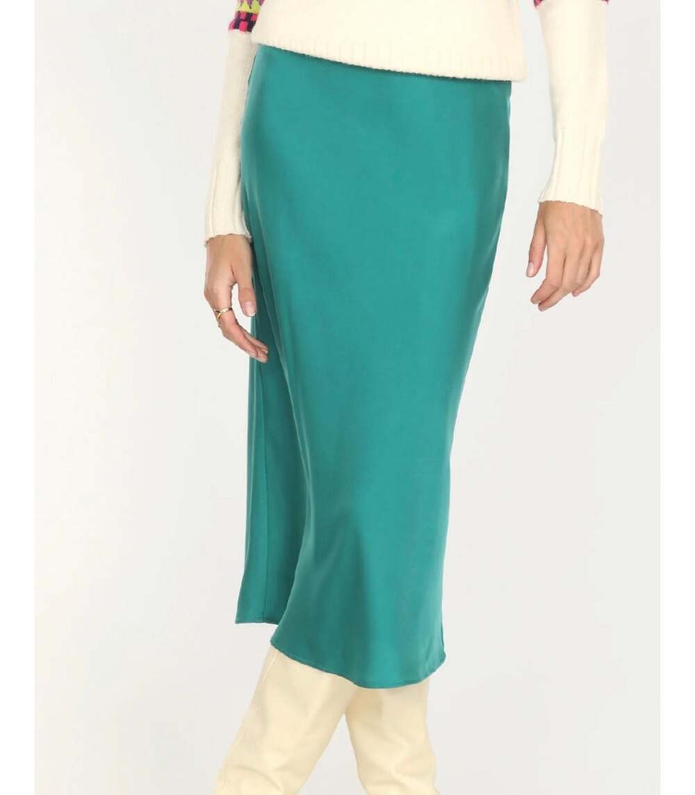 Greylin Green Satin Midi Bias Cut Slip Skirt XS